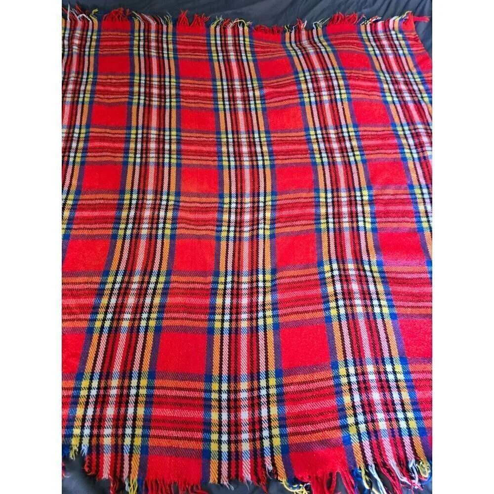 Vintage Red Tartan Plaid Highlander British Style Throw Blanket Couch Throw